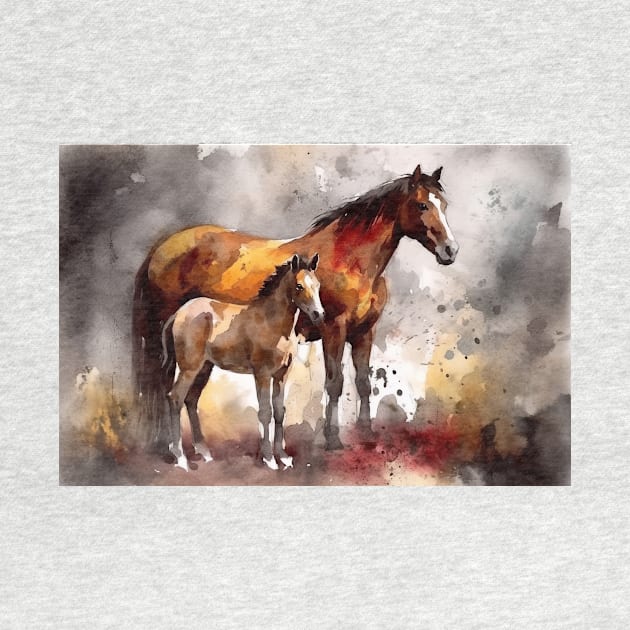 Bonding Moments: Mother and Foal Watercolor by simonrudd